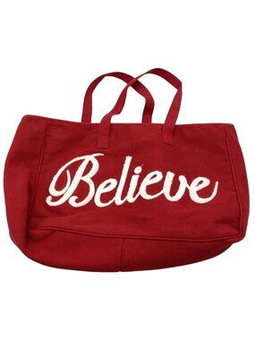 Panache Apparel Red Woven Tote Bag BELIEVE Embroidered Double Handles